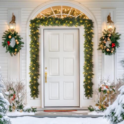 6ft Pre-Lit Christmas Garland, Artificial Lighted Norfolk Pine Garland with Multi-Color Lights, Battery Operated Garland for Mantle Stairs Table Fireplace Xmas Decoration Outdoor & Indoor