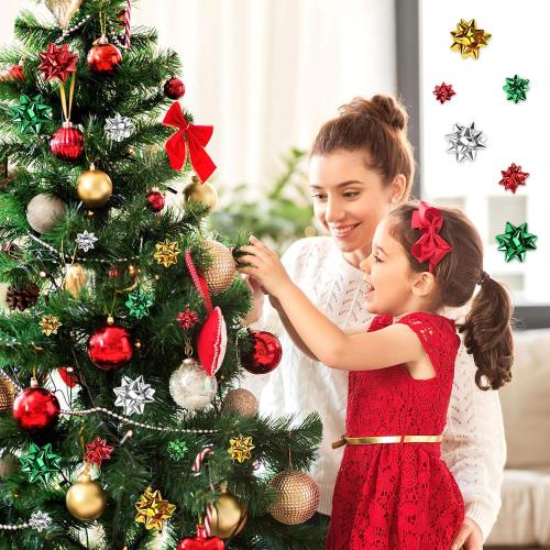 DECYOOL 1 Inch Mini Gift Wrap Bows, 200pcs Christmas Red Green Gold Silver Self Adhesive Metallic Bows for Holiday Christmas Birthday Party Favor Packaging Decorations