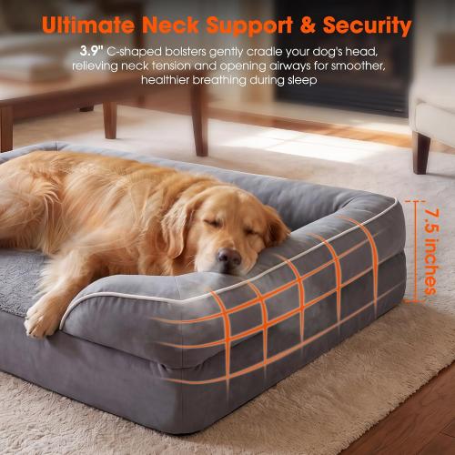 Waterproof Orthopedic Dog Bed for Extra Large Dogs with Bolster | Extra Thick High-Density Joint Support Foam, Washable Cover & Anti-Slip Bottom, Heavy Duty Waterproof Dog Couch Bed.