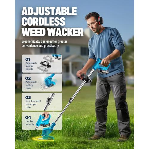 Lightweight Blue 48V Cordless Weed Eater, Battery Powered String Trimmer Lawn Edger with Charger for Garden Yard Work❗MAY HAVE MISSING PIECES/NEEDS CLEANING❗