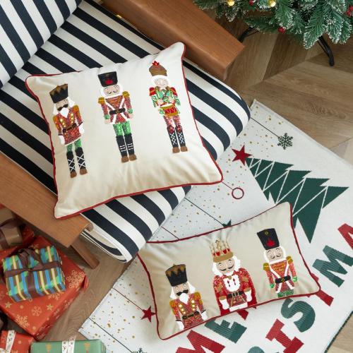 MOCOFO Christmas Embroidered Nutcracker Throw Pillow Cover - Decorative Holiday Cushion Cover (Red, 18” x 18”)