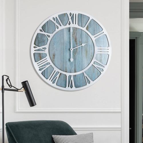 1st owned Wall Clocks for Living Room Decor, Vintage,Round Silent Non Ticking,Black Metal,Modern Wood Clocks for Home Bedroom,Kitchen,Garden,Office,Cafe,Modern Wall Decoration -Roman Numerals