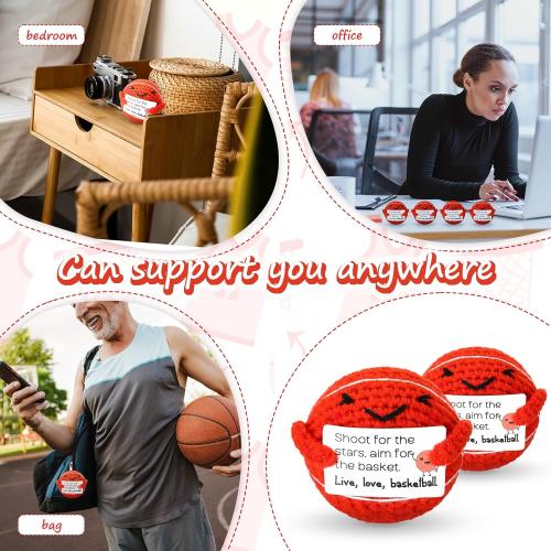 12 Pcs Christmas Basketball Gifts Bulk Handmade Crochet Basketballs with Positive Cards for Team Coach Coworker Friend Birthday Holiday Party Favors Home Decor Supplies