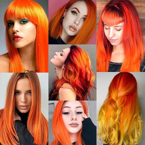8 PCS Orange Hair Extensions Clip in, 22 Inch Colored Party Synthetic Neon Highlights Extensions, Rainbow Hair Accessories for Women Hair Pieces (Orange)