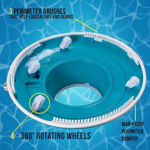 U.S. Pool Supply Professional Swimming Pool Leaf Terminator Vacuum - 15 Pool Cleaner Body, 8 Pressure Jets, 4 Rotating Wheels, 3 Perimeter Brushes, 2 Debris Bags - Below or Above-Ground Sucker Eater