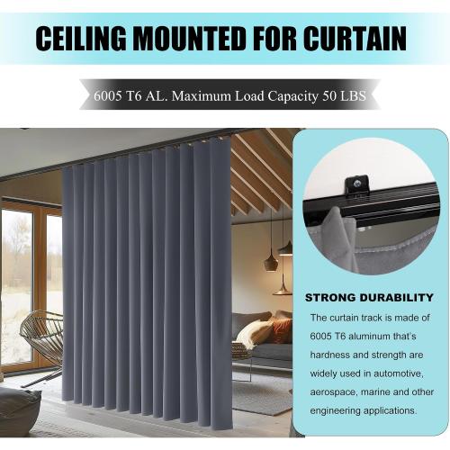 Ceiling Curtain Track, Ceiling Wall Mount Room Divider Curtains Track Rods Heavy Duty Ceiling Track Curtain Rail, RV Ceiling Track for Curtains with Rollers Hooks Clips for 6-9ft, White
