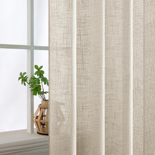 MIULEE Cream Linen Curtains 84 Inch Length 2 Panels for Bedroom Living Room, Soft Linen Textured Window Drapes Semi Sheer Light Filtering Back Tab Rod Pocket Farmhouse Modern Burlap Look Decor