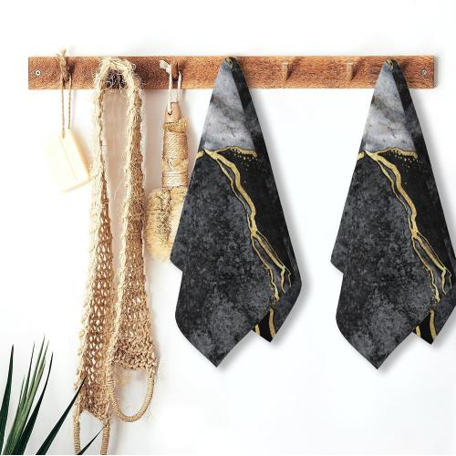 2 Pack Hand Bath Towel,Black and White Marble Fingertip Towel Decorative Bath Towel Bathroom Kitchen Towel Set Highly Absorbent SPA Gym Towels 14x28 Inch