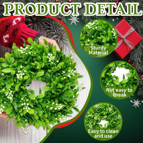 2 Pcs Christmas Boxwood Wreath Artificial 10 Inch Green Leaves for Front Door Cabinets Wreath Indoor Outdoor Wall Decor Christmas Wall Home Kitchen Decoration