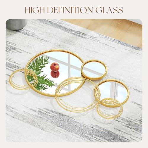Uniclinens Modern Gold Round Mirror Decor - Large Sculpture Mirror for Living Room, Boho Wall Mirror Decor for Dining Room, Entryway, Hallway, Bedroom, 35X21