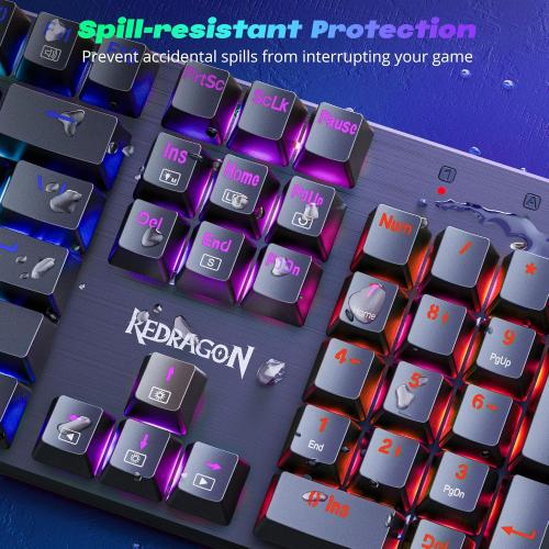 Redragon Mechanical Gaming Keyboard Wired, 11 Programmable Backlit Modes, Hot-Swappable Red Switch, Anti-Ghosting, Double-Shot PBT Keycaps, Light Up Keyboard for PC Mac