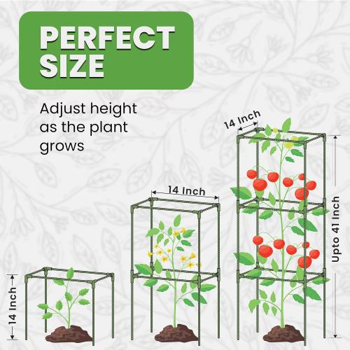 Tomato Cage Square - Large Trellis Stakes and Plant Support Structures for Vegetables and Climbing Plants - Tall Tomato Cages for Garden, Pots, Raised Garden Bed Outdoor Supplies
