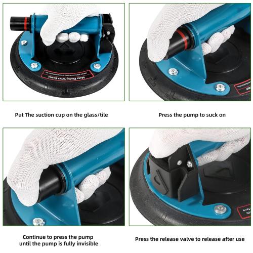 2 Pack Glass suction cups, 8 Heavy Duty Vacuum Suction Cup with Metal Handle, Hand-held Glass Lifter for Glass, Granite, Window, 480lbs Load Capacity W/Free Carrying Case