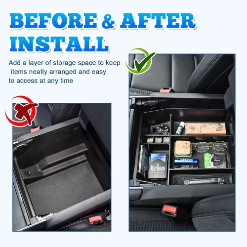 EDBETOS Center Console Organizer Compatible with Ford F150 2021-2023 Accessories (40/Console/40 Front-Seats ONLY) F-150 Armrest Box Interior Pallet Secondary Storage Box Insert Tray, Black