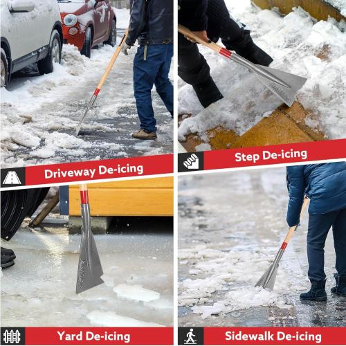 Ice Scraper Snow Ice Chopper Long Wooden Handle Ice Shovel for Driveway Sidewalk Outdoor Road,57.5 inches
