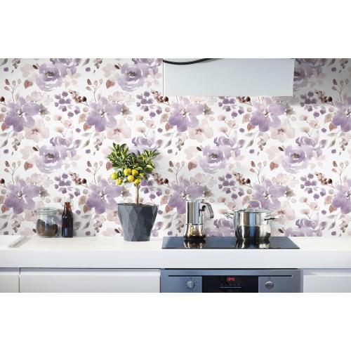 Toduso Peel and Stick Wallpaper Floral Wallpaper Purple/White Watercolor Contact Paper Self Adhesive Removable Wall Paper Shelves Liners Decorative Vinyl Roll 17.3''x196.8''