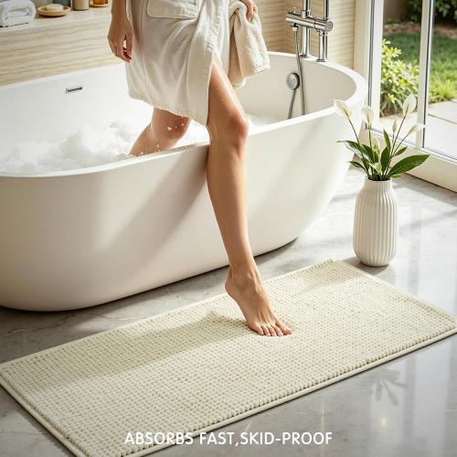 SUBRTEX Bathroom Rugs, 24 x 44 Chenille Bath Rug Soft Short Plush Bath Mat Soft Shower Mat Water Absorbent Shower Mat Quick Dry Machine Washable, Cream White