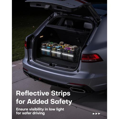 HOTOR Trunk Organizer for SUV – Car Storage Box with Reflective Strips, Collapsible Car Organizer with Large Capacity, Essential Car Accessories for Truck, Van & Sedan, Black, 33.1 x 13.0 x 12.0