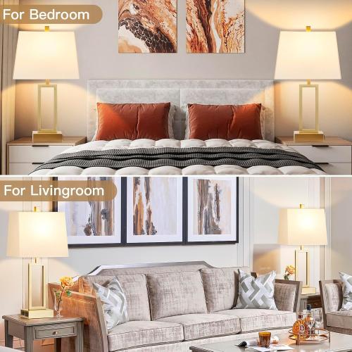 Touch Control Table Lamps Set of 2, Modern Gold Bedside Lamps with USB A C Ports & AC Outlet, 3 Way Dimmable Contemporary Nightstand Lamps for Bedroom Living Room(LED Bulb Included)