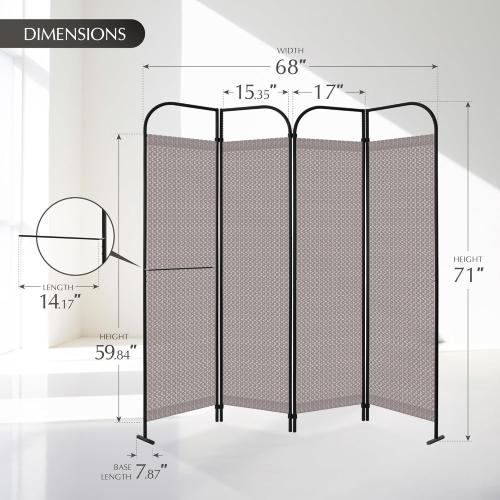 DECOLAB Freestanding Folding Room Divider, Portable Privacy Partition Panel for Home, Office, Bedroom, Studio, Adjustable Layout, 68 x 71, Waltz