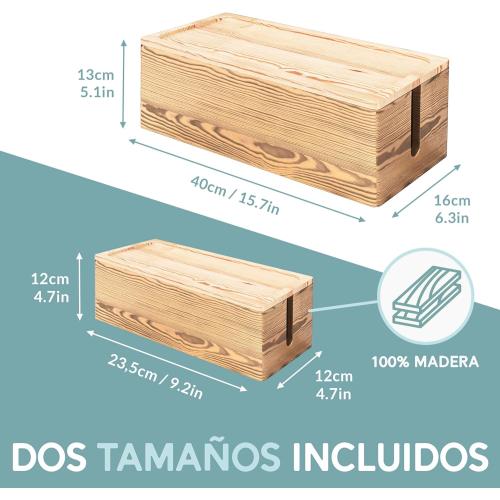 NATURE SUPPLIES Set of 2 Wooden Cable Management Boxes, Large and Medium Cord Organizer to Hide Wires and Power Strips for TV, Desk, Computer, Cable Storage and Organization, Dark Brown