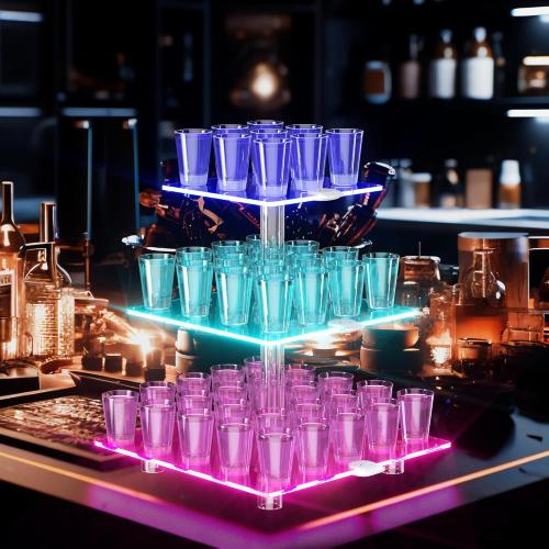 Size 3 tier LED Acrylic Cupcake Stand, 3 Tier Cupcake Stand with Rechargeable Light, Clear Cupcake Tower Stand 24 Cupcakes, 7 Color Cupcake Display Stands for Weddings, Birthdays,Party,Graduation