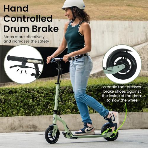 Aero Big Wheels Scooter for Kids 8-12, Teens & Adults | Pneumatic Air Tyre, Hand Controlled Drum Brake & Rubber Deck Mat | Adult Manual Kick Scooter | Foldable & Height Adjustable, 220lbs Max
