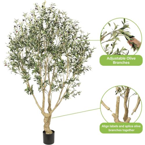 Realead Faux Olive Tree 7ft - Large Artificial Olive Tree Indoor with Realistic Leaves and Olives - Full and Grand Design Fake Olive Tree with Sturdy Base for Indoor Home Office Decor