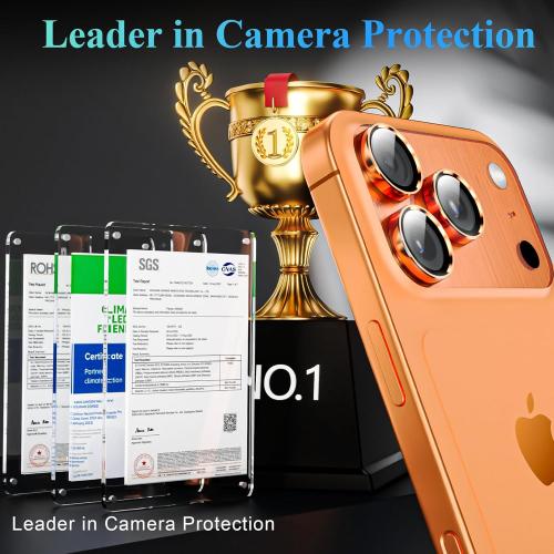 YWXTW Camera Lens Protector for iPhone 17 Pro/iPhone 17 Pro Max, [1 Step Installation Tray] Tempered Glass Screen Protector Metal Individual Camera Cover Accessories Case Friendly (Cosmic Orange-2Pack)