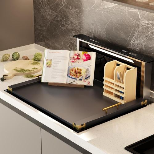 Noodle Board Stove Cover for Gas Stovetop, Bamboo Stove Top Covers for Electric Stove and Gas Burners with Handles Kitchen Sink Cover for Counter Space Decorative Serving Tray Black (29.53x22.05)