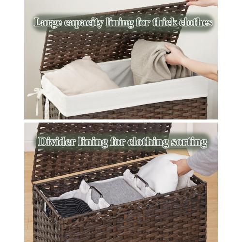 SETVSON Laundry Hamper with Lid Laundry Basket 132 L (35 Gal) Wicker Clothes Hamper, Handwoven Rattan Hamper with Handles and 4 Removable Liner Bags, 6 Mesh Bags for Laundry Bedroom Brown