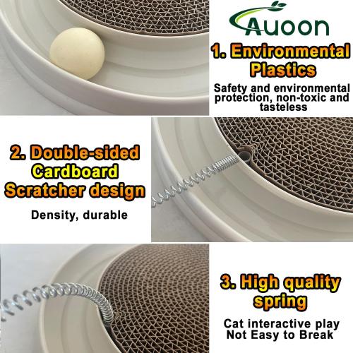 AUOON Cat Scratcher Toy with Ball Track - 3 in 1 Interactive Cat Toy, Cat Scratch Pad with Cat Ball Toy and Plush Cat Mouse Toy for Indoor Cats and Kittens (Milk Shake)