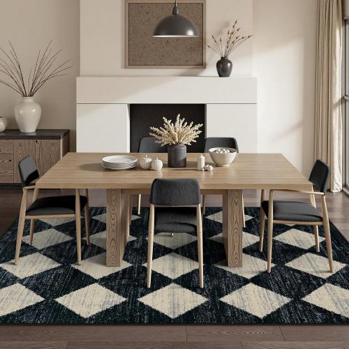 Lahome Moroccan Trellis Area Rug - 5x7 Black Washable Large Rugs for Bedroom Living Room Mat, Checkered Soft Non Slip Stain Resistance Indoor Accent Carpet for Dining Room Coffee Table