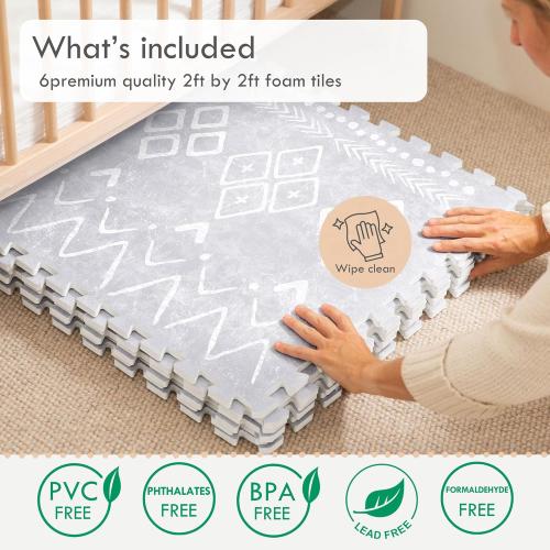 Lillefolk Baby Foam Play Mat - Baby Playmat | Tiles for Kids Interlocking Mat - Foam Baby Mat for Babies & Toddlers - Non Toxic Play Mat for Baby Tummy Time Mat 6x4ft Gray