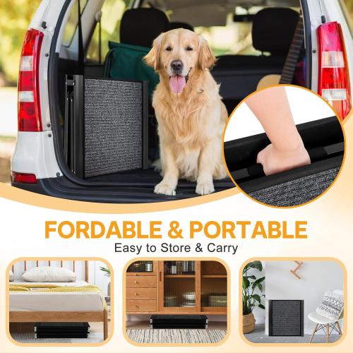 Dog Ramps for Large Pets, 71 L & 20 W Extra Wide Foldable Aluminum Pet Ramp with IP64 Waterproof & Non-Slip Rug Surface, Up to 300lbs for Giant Dogs for SUV, Truck, Bed, Stairs, Indoor & Outdoor