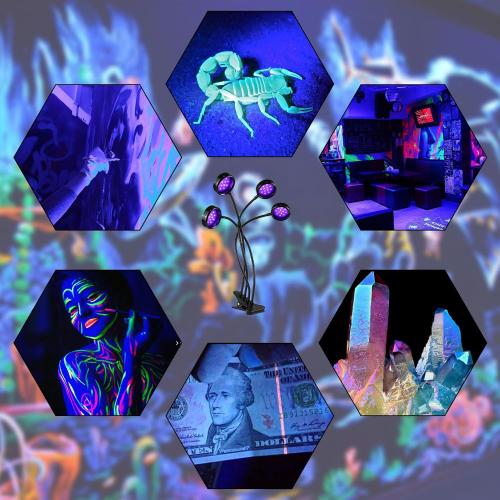 YGS-Tech LED Black Light, 20W UV Lamp with USB, Four Head Dimmable Gooseneck UV Light, Wavelength 389-405nm Black Lights for Resin, Neon Body Paint, Bedroom and Glow Party Decorations