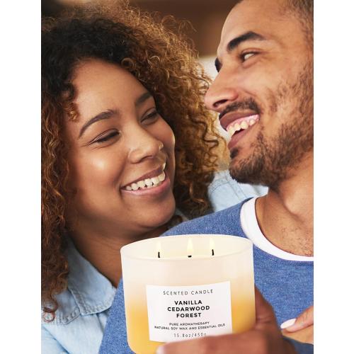 15.8oz Vanilla Cedarwood Forest 3-Wick Scented Soy Candle | 15.8 oz | Large Forest Aromatherapy Candle for Home Fragrance | Stress Relief & Relaxation | Fall Candle Gift