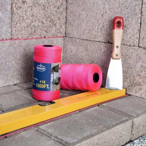 Mason Line, 1000 Feet #18 Braided Nylon Mason line String Perfect for Masonry Jobs and for The Layout of General Construction, Gardening, DIY Project, Fluorescent Pink