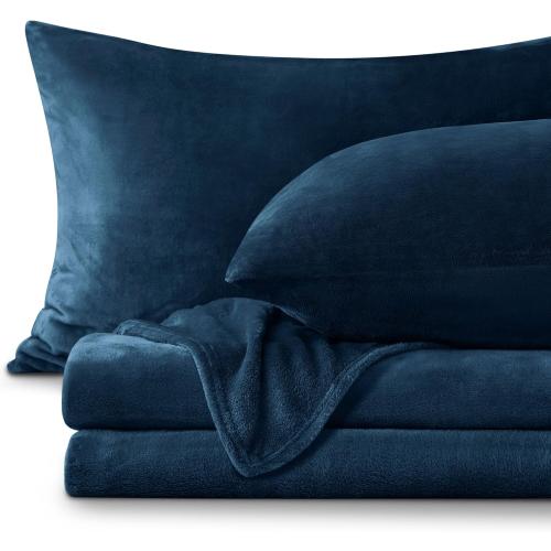 BEDELITE Flannel Sheets Twin Size Navy - Super Soft Fleece Sheets Set Fluffy Extra Plush, 3 Piece(Include Fitted Sheet, Flat Sheet, 1 Pillowcase)
