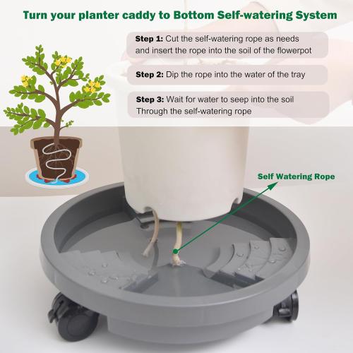 3 Pack 11 inch Plant Caddy with Lockable Wheel, Drainage & Self-watering Design, Movable Wheeled Round Planter Stand Coaster Trolley, Flower Pot Dolly Rack Tray on Rolling Caster Roller Indoor Outdoor