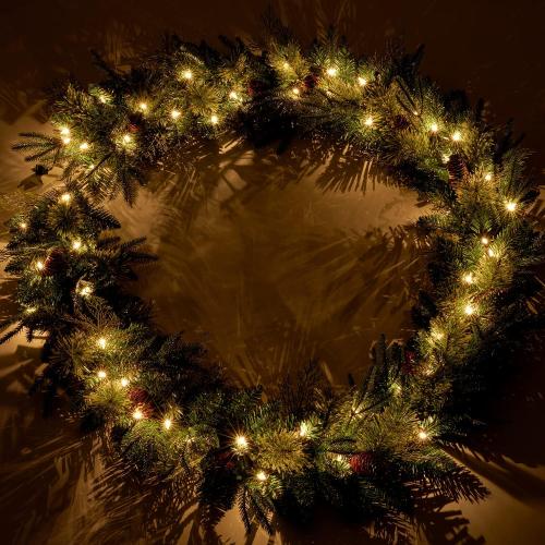 9Ft Pre-lit Christmas Garland with 50 LED Lights Battery Operated,Holiday Decoration Stairs Wall Mantle Door Indoor Outdoor