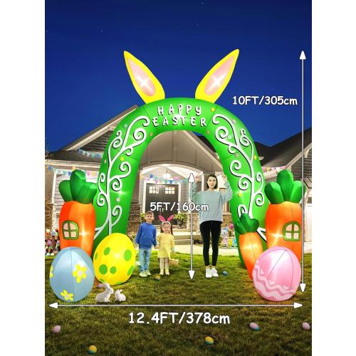 Kalolary 12FT Easter Arch Inflatables Outdoor Decorations, Cute Bunny Rabbit with Eggs Easter Inflatable Built in LED Lights Blow Ups for OutsideHoliday Party,Outdoor,Garden,Yard Lawn Decor BLOWS UP NEEDS A PATCH ON THE BACK THERE IS A HOLE