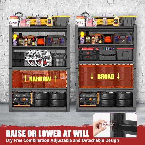Garage Shelving 3000LBS Heavy Duty Shelving Units and Storage Shelves Adjustable 5 Tier Metal Shelving for Kitchen,Utility Room and Basement, 35.43 Wx15.75''Dx72''H, Black