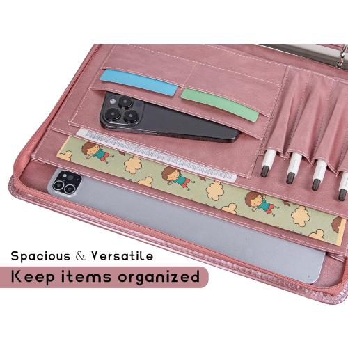 Planner Binder,Padfolio for Women,Leather Binder 3 Ring, A4 Binder Planner with Laptop Pocket,Legal Size Portfolio Organizer,Business Portfolio for Women,Rose Gold