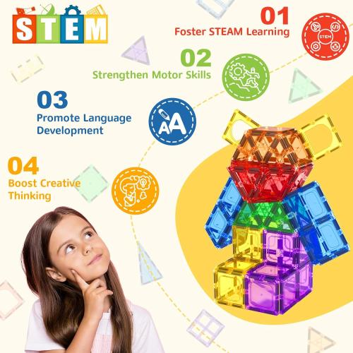 60 PCS Magnetic Building Tiles Kids Toys STEM Magnetic Blocks Sensory Toys Kids Games Magnet Building Toy for Boys and Girls Aged 3 , Kid Brain Development Preschool Kindergarten Toddler Toy