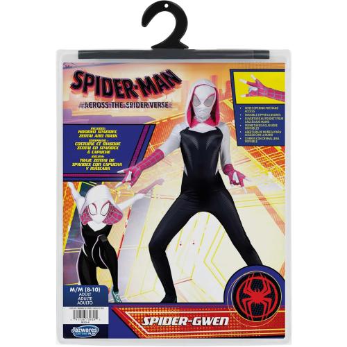 Size M MARVEL Spider-Gwen Official Adult Zentai Halloween Costume - Hooded Spandex Jumpsuit with Printed Design and Pull On Mask