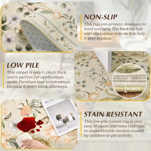 Area Rugs for Living Room, Washable 5x7 Vintage Rug for Bedroom, Non-Slip Floral Carpet for Home Office Nursery Dining Room Kitchen, Beige