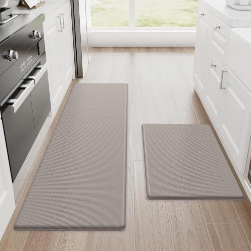 StepRite Kitchen Mats, 2PCS Kitchen Rugs, Cushioned Anti Fatigue Kitchen Mats for Floor, Non-Slip Standing Desk Mat, Waterproof Kitchen Rug Set for Kitchen, Floor, Office, Khaki