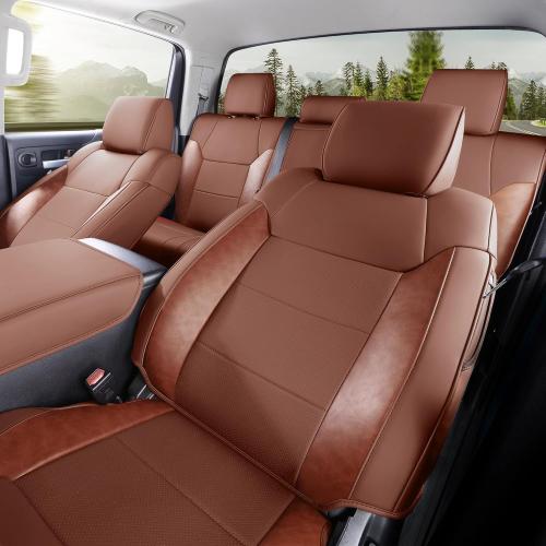 Tundra Seat Cover Customized Fit 2014-2021 CrewMax SR, SR5, Limited, Platinum,1794 Edition TRD Pro Pickup Truck 14Pcs Nappa Leather Seat Cushion Protector Full Set (Brown)