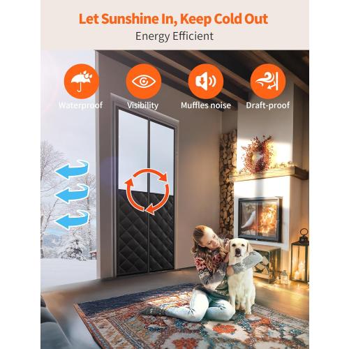 Magnetic Thermal Insulated Door Curtain for 36x 96 Doors, Visible Door Cover for Heat Insulation, Magnetic Closure Thick Blanket for Doorway to Keep Warm in Winter Cool in Summer